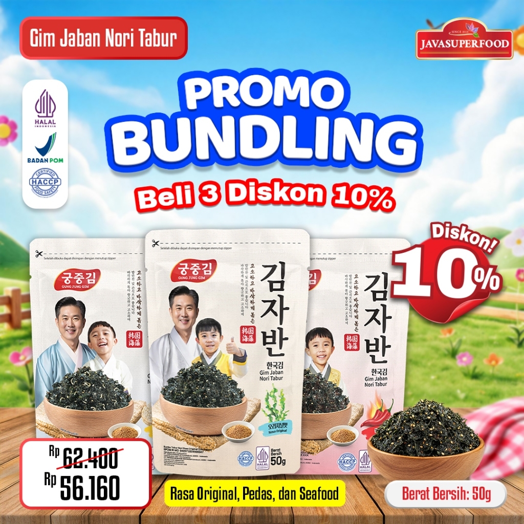 (PROMO BELI 3 PCS DISC 10%) HALAL Gim Jaban Nori Tabur Rumput Laut Panggang 50g – Seaweed Flakes Kor