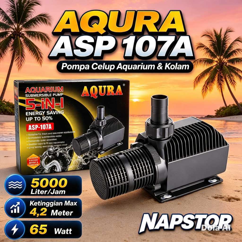 AQURA HITAM ASP 107A 107 A Mesin Pompa Celup Kolam Ikan Filter Aquarium Aquascape Air Terjun Hidropo