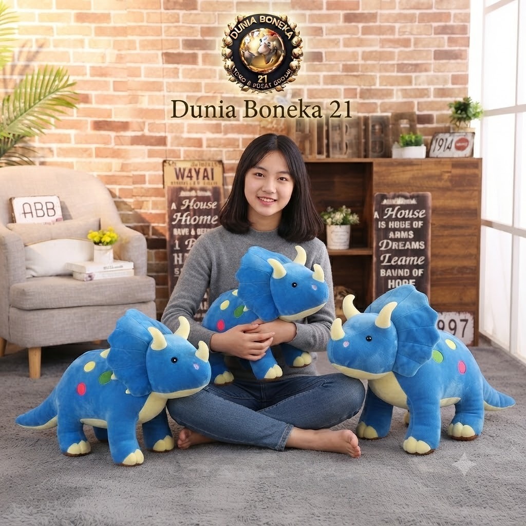 BONEKA ANIMAL BADAK DINOSAURUS TRICERATOPS UKURAN JUMBO BESAR 70cm