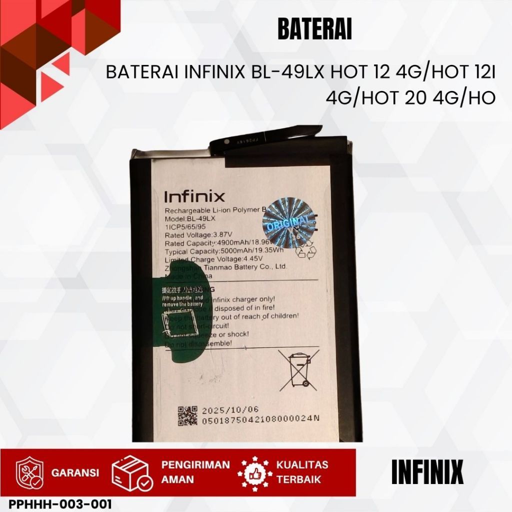 BATERAI VV INFINIX BL-49LX HOT 12 4G/HOT 12I 4G/HOT 20 4G/HO
