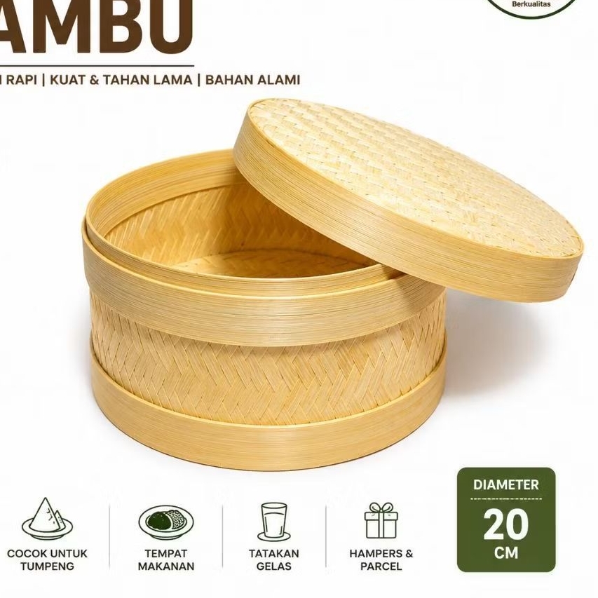 Rantang Bambu Anyaman | Hampers Bambu | Wadah Makanan Tradisional | Besek Bambu Bulat | Keranjang Ha