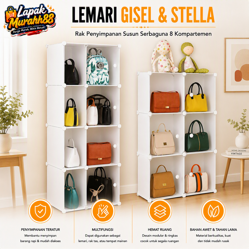 LEMARI TAS SEPATU RAK SERBAGUNA LEMARI PLASTIK BAG STORAGE LEMARI SUSUN PORTABLE