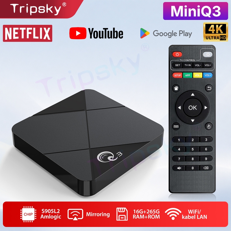 Tripsky Q3 Android Tv Box 16gb Ram256gb Rom Tv Box Android 9 Unlock Tv Box 2.4G Wifi