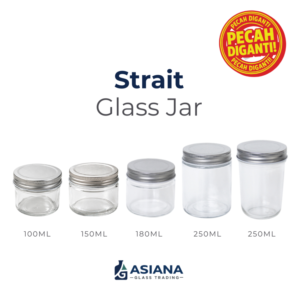 Strait Glass Jar / Jar Kaca Tutup Aluminium 100ml, 150ml, 180ml, 250ml