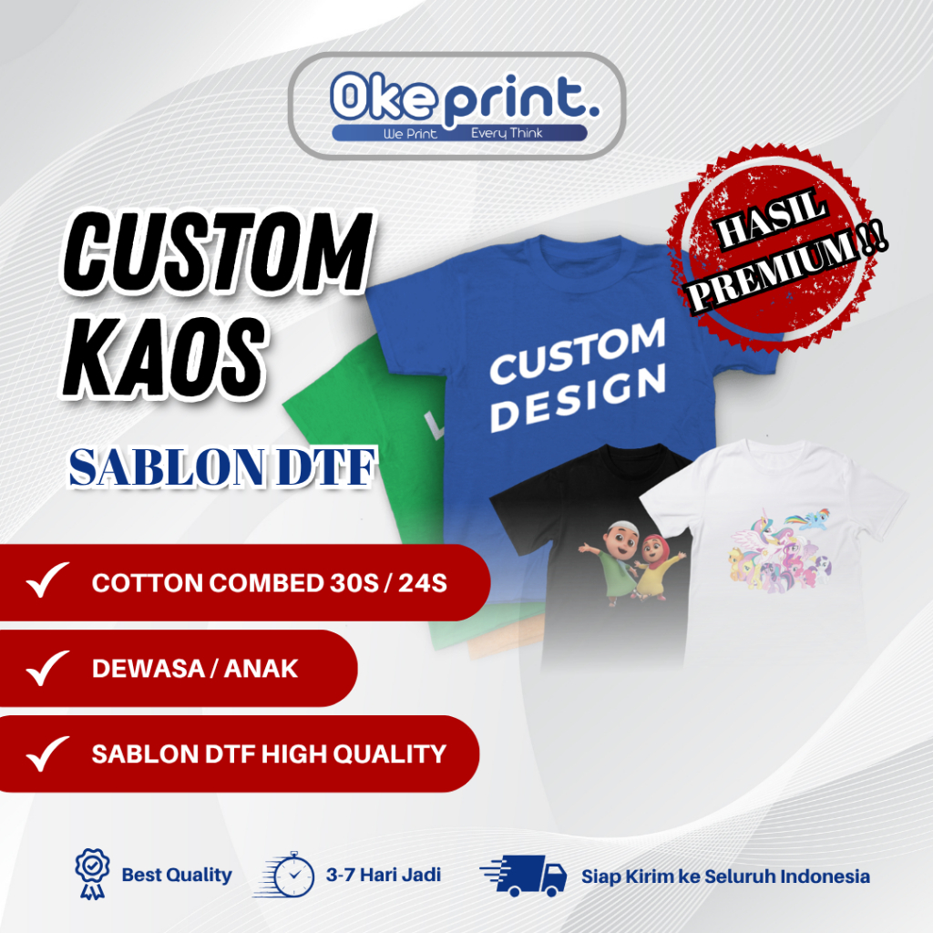 Custom Kaos DEWASA Sablon DTF Combed 30S HASIL PREMIUM