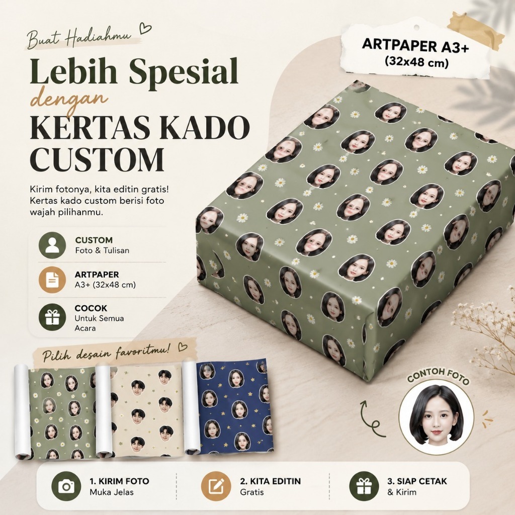 Kertas Kado aesthetic / KERTAS KADO CUSTOM  / KERTAS KADO FOTO