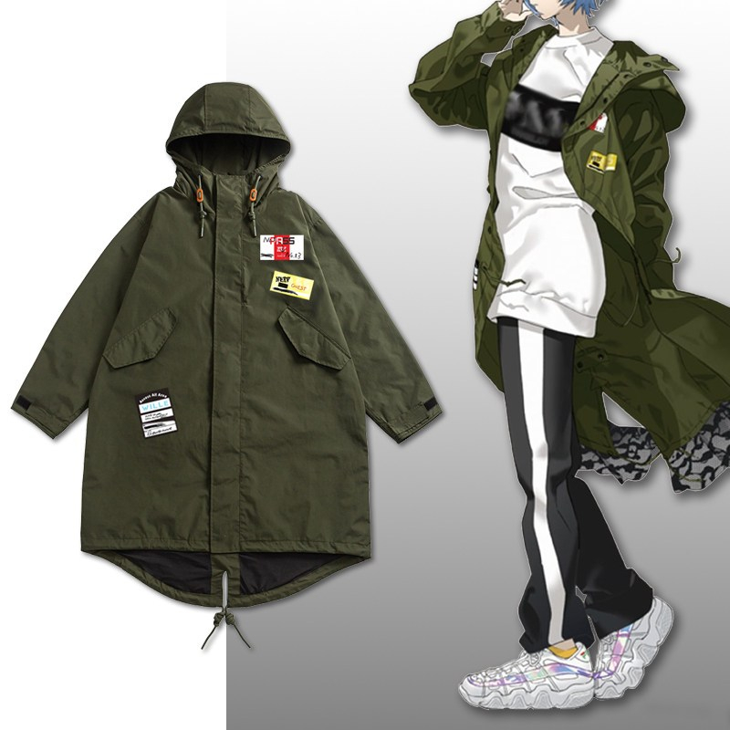 Capsule Corp Jacket - EVA Outer Jacket Coat - size L - Army Green - Trench Coat Casual Long Coat Eva