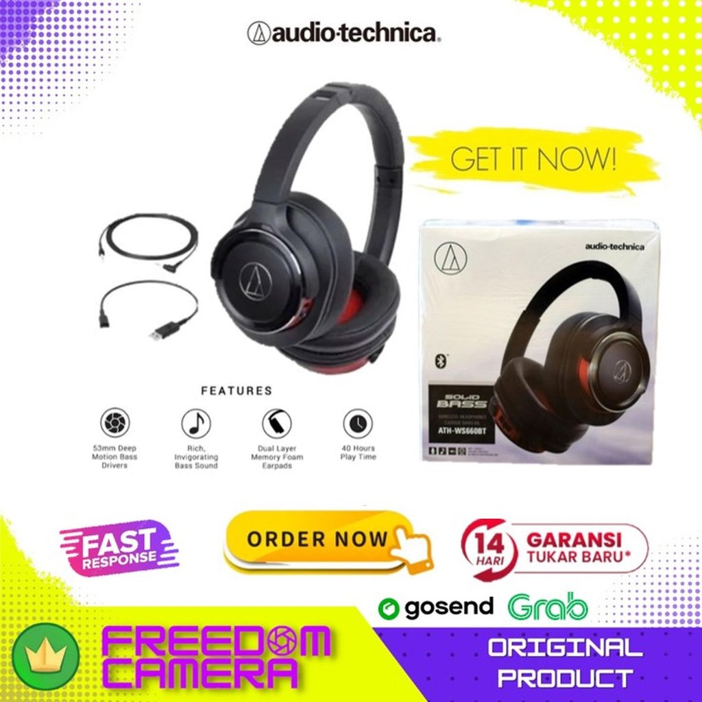 Audio Technica ATH WS660BT Bluetooth Headset Black Gold Original