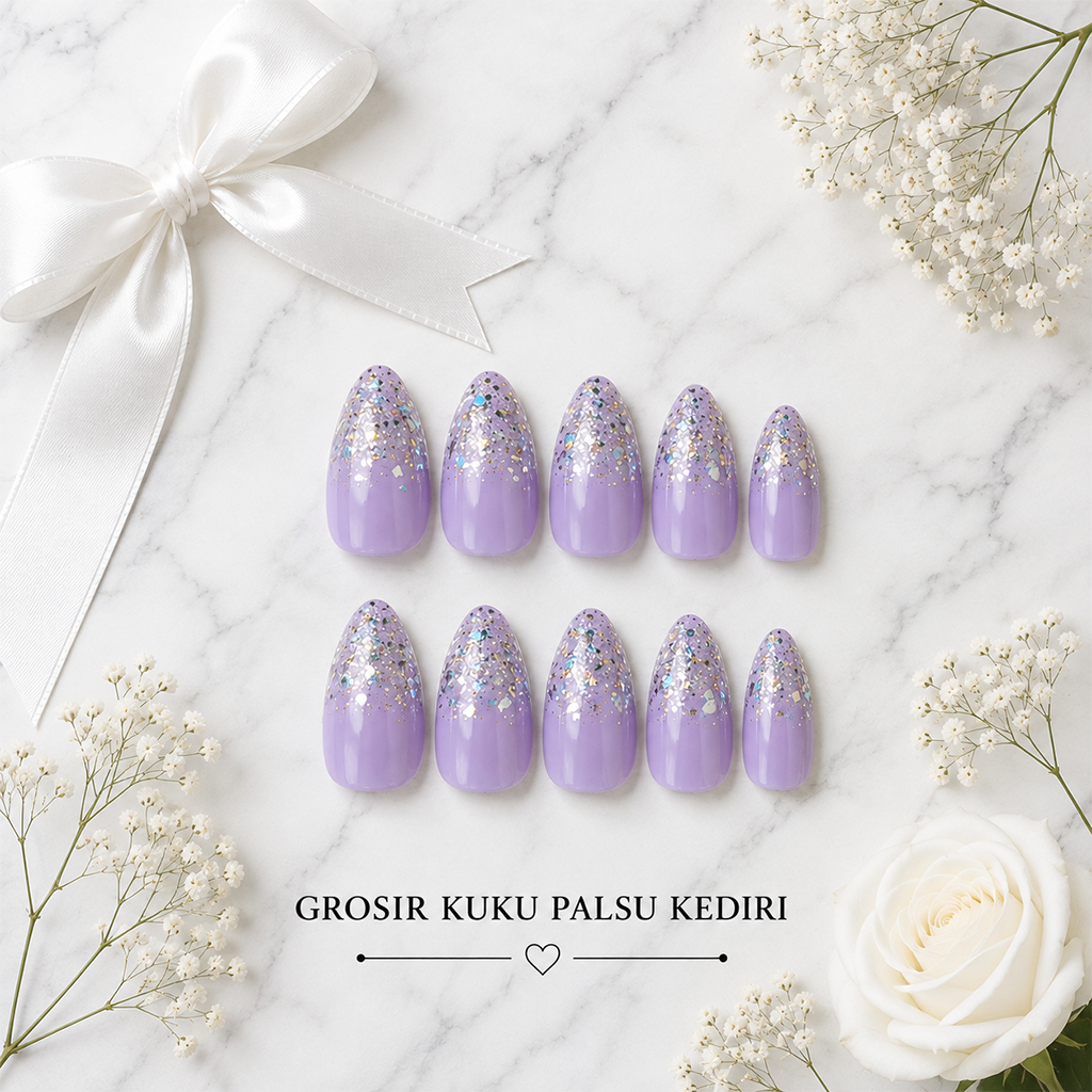 FREE LEM - Kuku palsu murah warna lilac| Kuku palsu nail art + lem| Fake nail nails| Kuku palsu nail