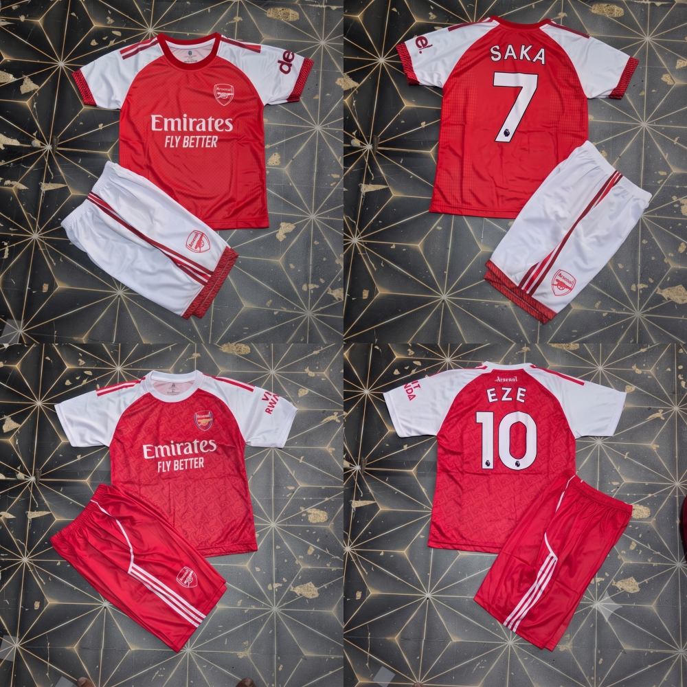 SETELAN BAJU ARSENAL HOME BAJU BOLA ANAK LAKI LAKIBISA COSTUM NAMA NOMER LOGO BORDIR