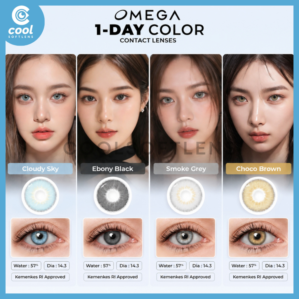 Softlens Premium OMEGA 1 DAY COLOR Normal & Minus (-0,50 S/D -6,00) By Omega / Soflens Harian / Soft