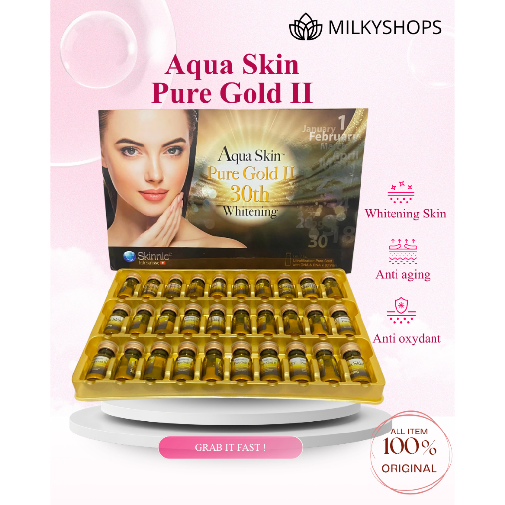 1 Box 30 Vial Aqua Skin Pure Gold II - Kulit Glowing, Antioksidan, Perawatan Harian