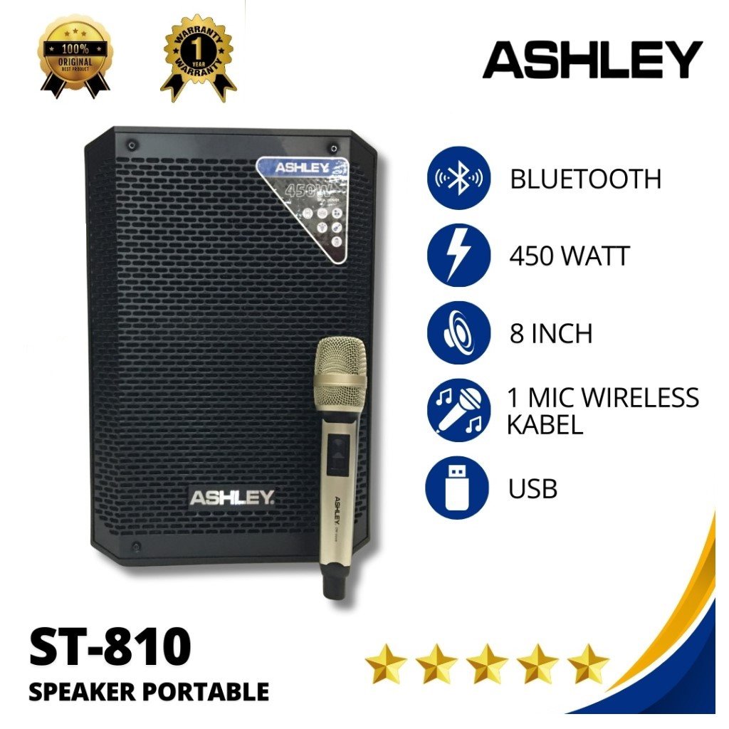 SPEAKER WIRELESS ASHLEY ST 810 8INCH PORTABLE BLUETOOTH ASHLEY ST810 +MICROPHONE WIRELESS