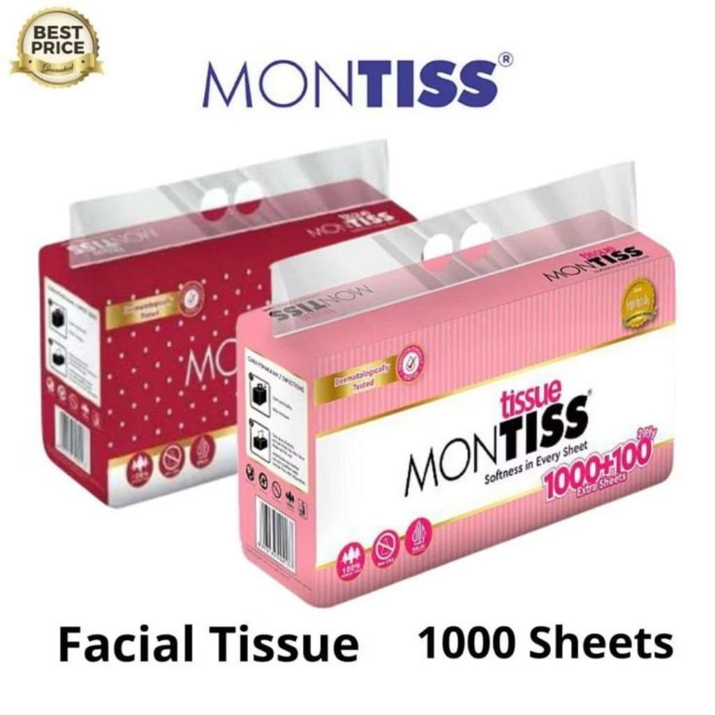 Tissue Montis 1000+100 lembar, 2 Ply / Tissue Wajah Montis 1000+100
