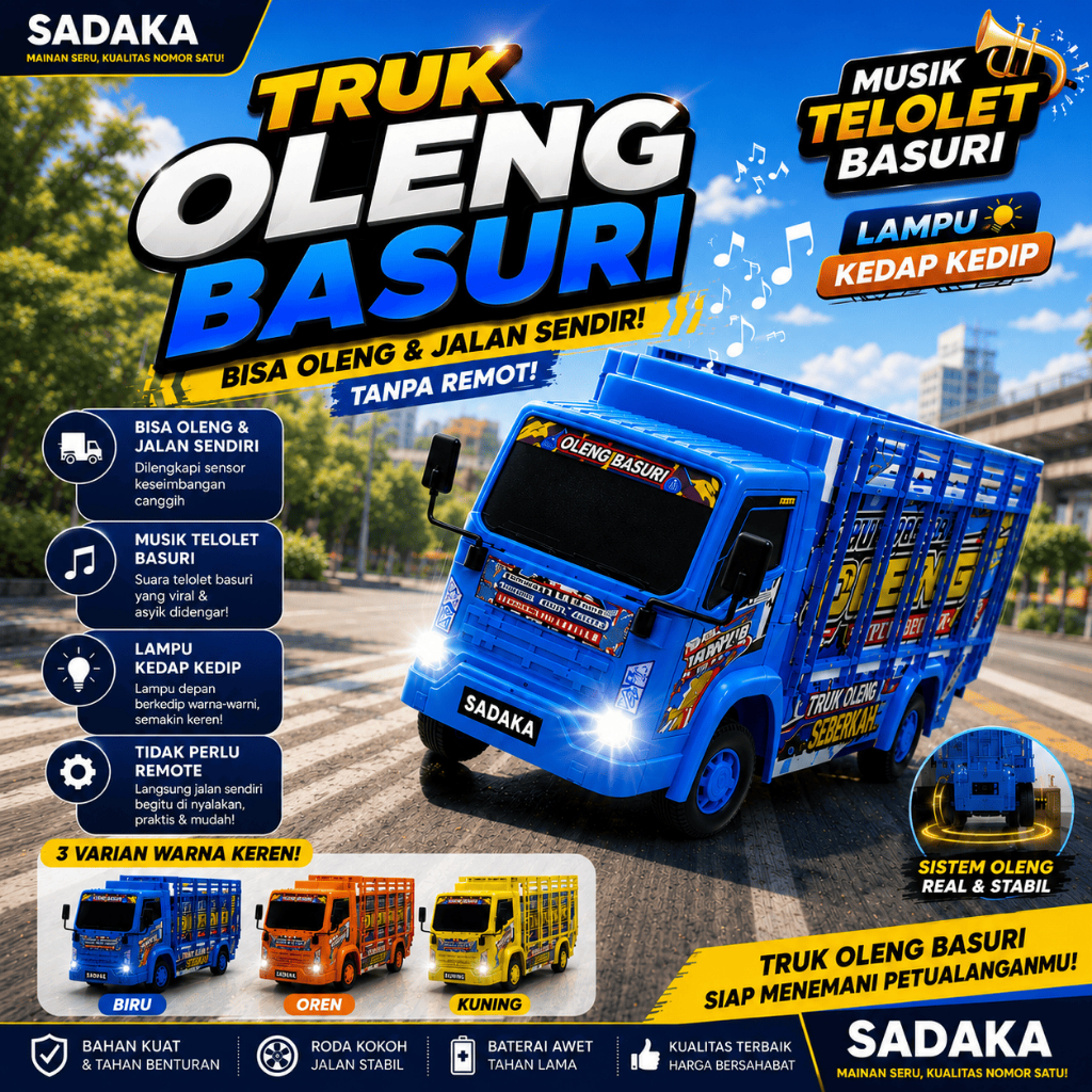 PROMO MURAH SADAKA - MINIATUR TRUK OLENG BISA BELOK LAMPU KELIP MAINAN EDUKASI MOBIL TRUCK EDUKATIF 