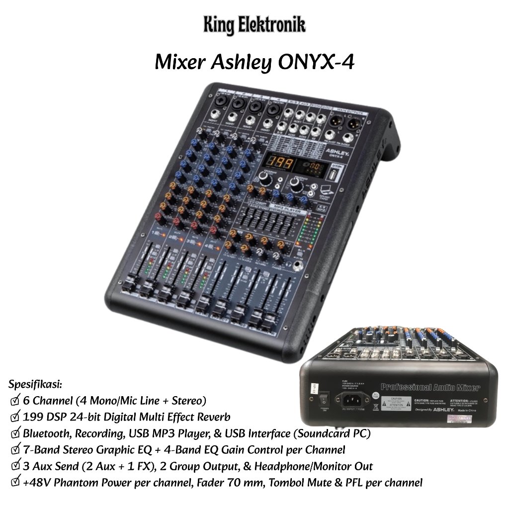 Mixer 4 Channel Ashley Onyx-4 With USB Recording 7 Band Graphic Equalizer 24bit Digital Multi Effect