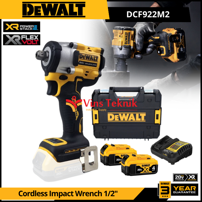 DEWALT DCF922M2 Mesin Pembuka Baut Baterai Cordless Brushless Impact Wrench 1/2" 20V DCF 922
