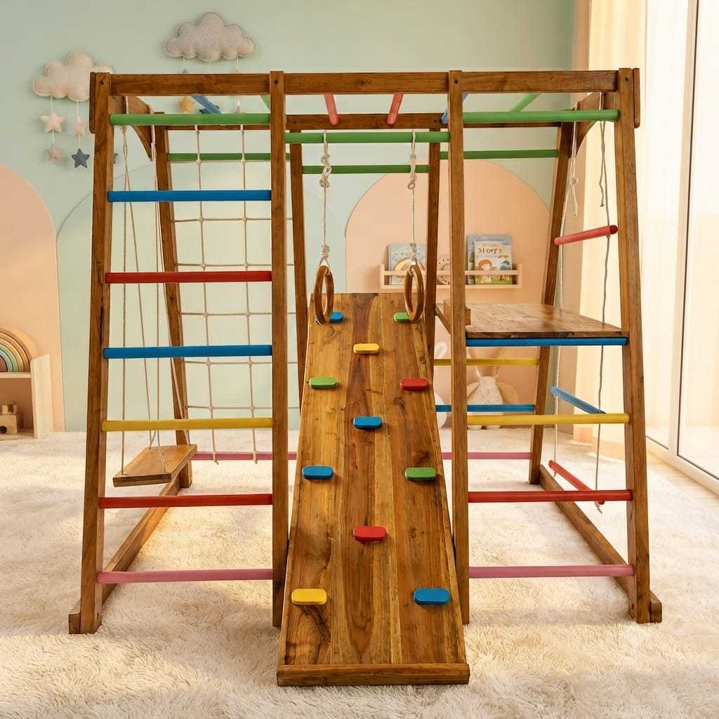 Brakiasi Mini Anak outdoor Playground Kayu Monkey Bar Panjatan Tali Ayunan Perosotan Ayunan