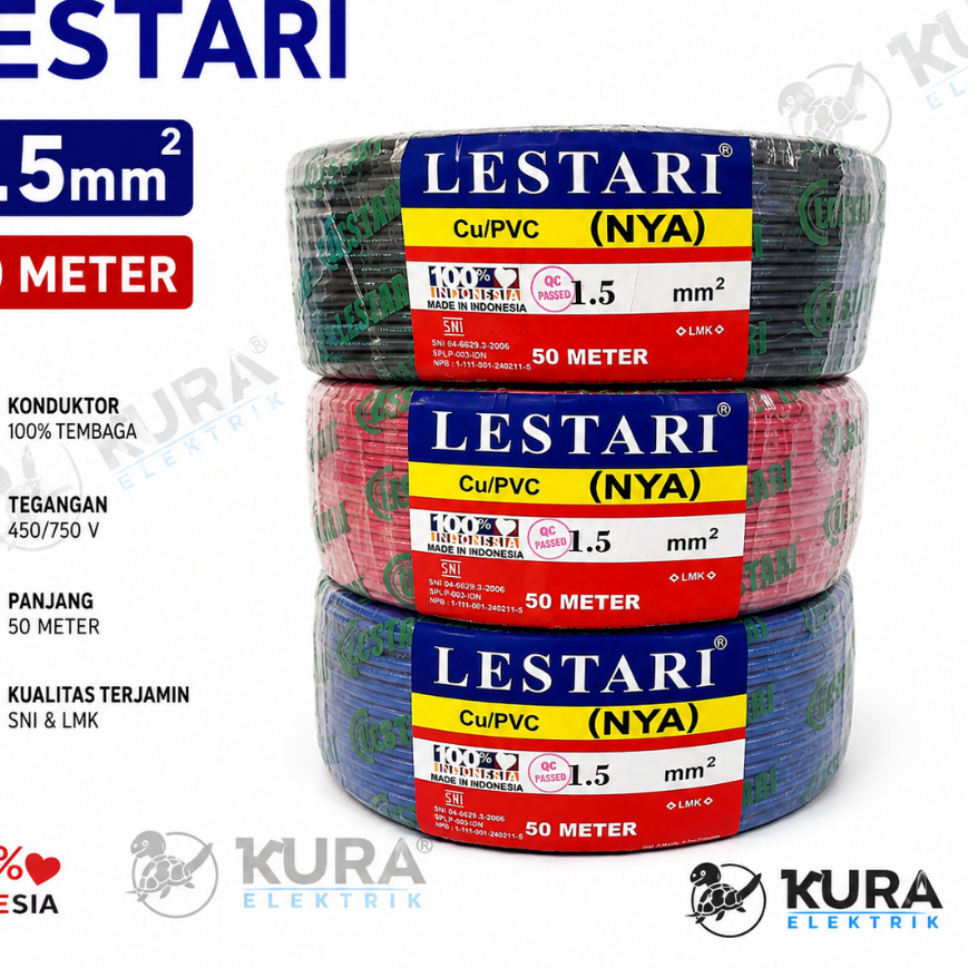 Kabel Listrik NYA 1.5 mm Lestari - Roll 50 Meter