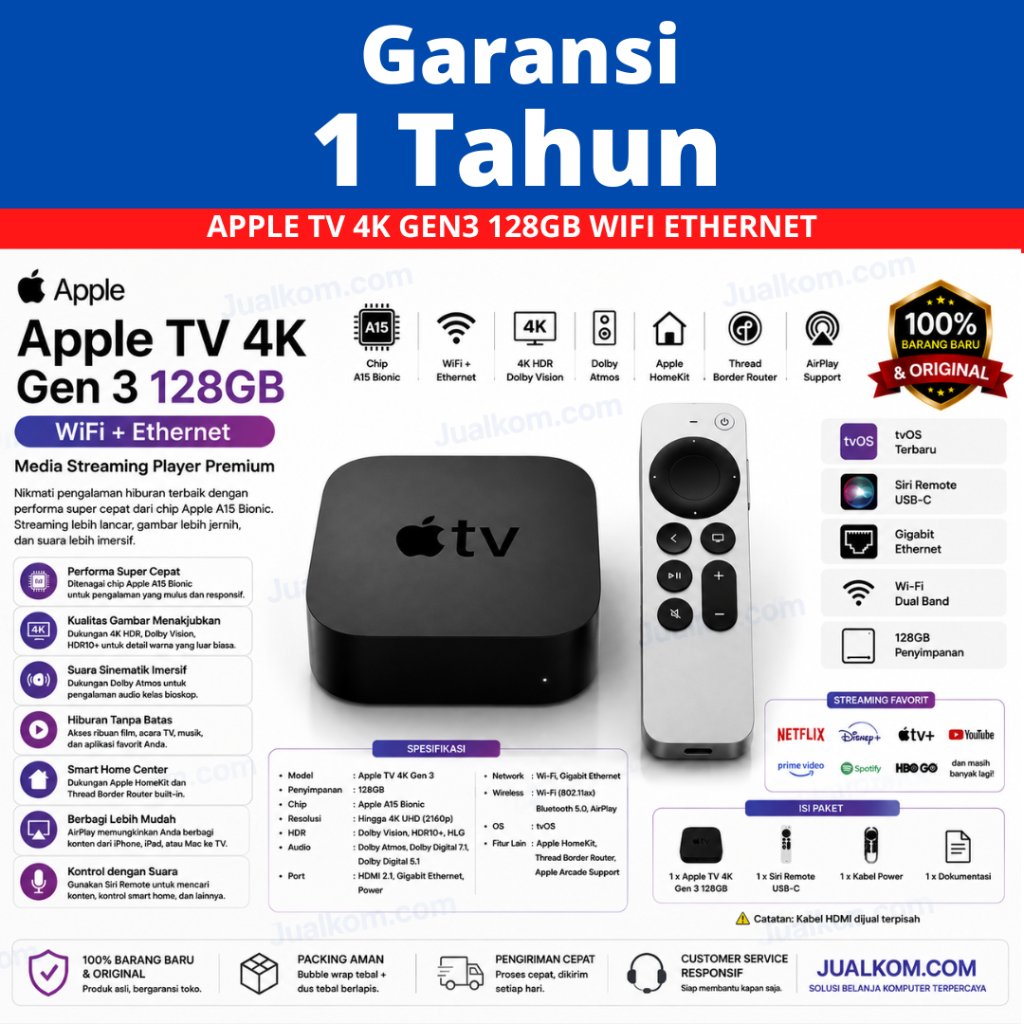 Apple TV 4K Gen 3 128GB WiFi + Ethernet Media Streaming Player HDR10+ Dolby Vision Apple Original