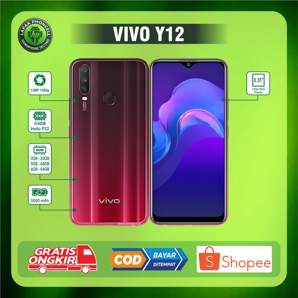 HP VIVO Y12 RAM 3/32GB RAM 4/64GB Second normal siap pakai