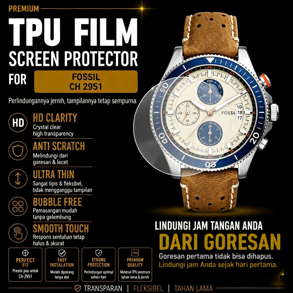 Anti Gores Fossil CH2951 CH2944 CH2953 Screen Protector TPU Film Pelindung Kaca Jam Tangan