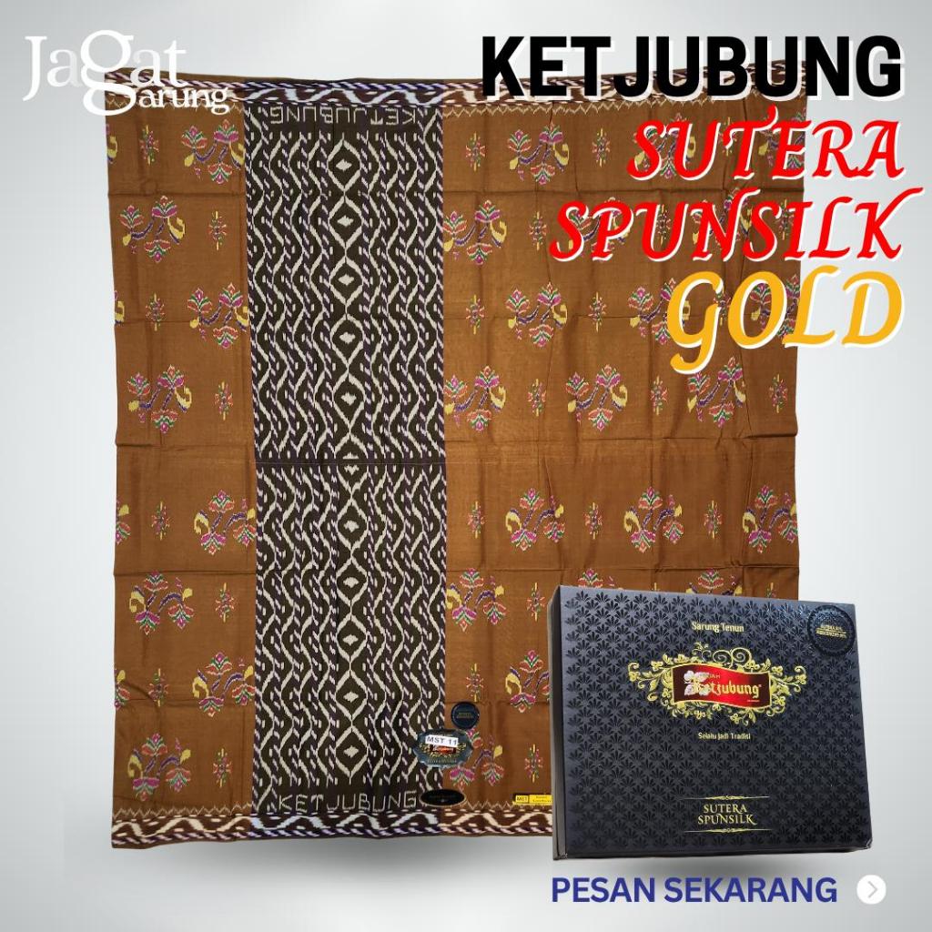 Sarung Dewasa KETJUBUNG SUTERA SPUNSILK Grade GOLD & GREEN ATBM Jahit Tengah