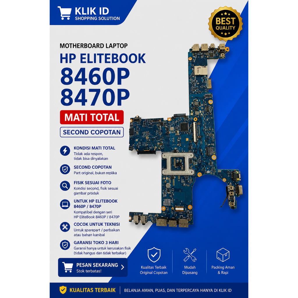 Motherboard HP EliteBook 8460P 8470P Mati Total Original Copotan Sparepart Laptop