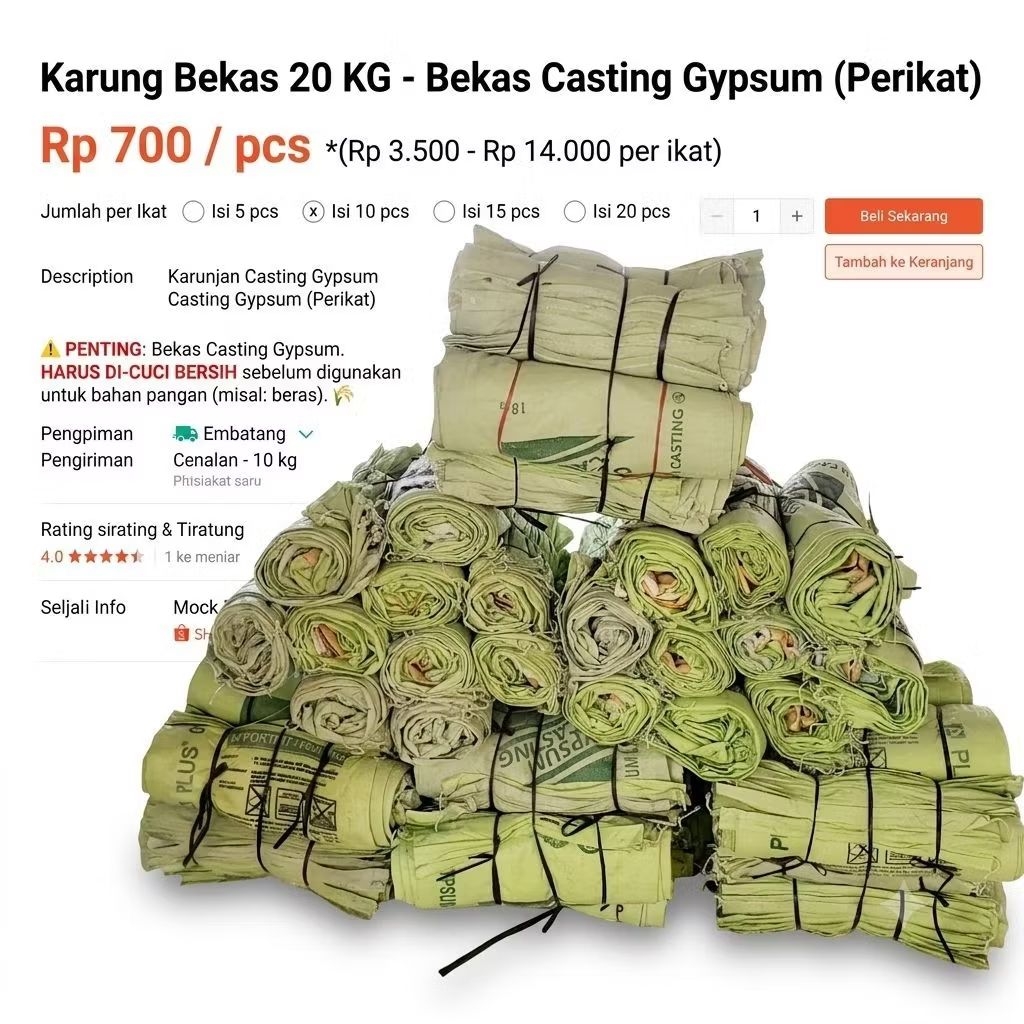 Karung Plastik Bekas 20kg Tebal / Karung Puing Bangunan & Sampah (Perikat Isi 5 10 15 20 Pcs) Karung