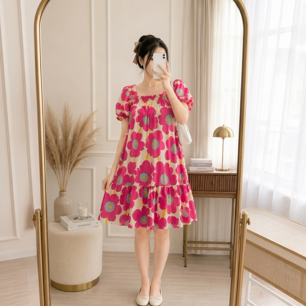 DASTER MINI CANTIK RAYON PENDEK PREMIUM /DASTER WANITA PENDEK/DASTER LENGAN PENDEK BAHAN RAYON PREMI
