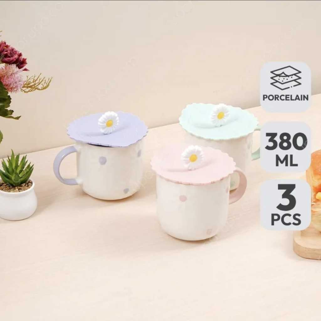 (HARGA INCLUDE BUBBLE WRAP) INFORMA MUG SET FLORIE WITH LID 380ML (3) // GELAS MUG INFORMA // GELAS 