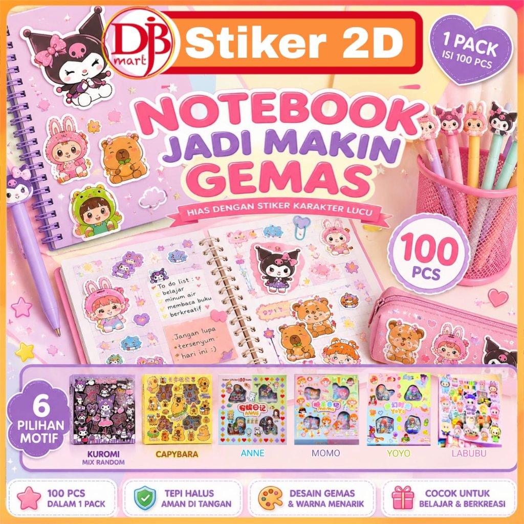 Stiker Lucu | Sticker Aesthetic | Stiker Box | 1 Pack isi 100pcs | DJB MART