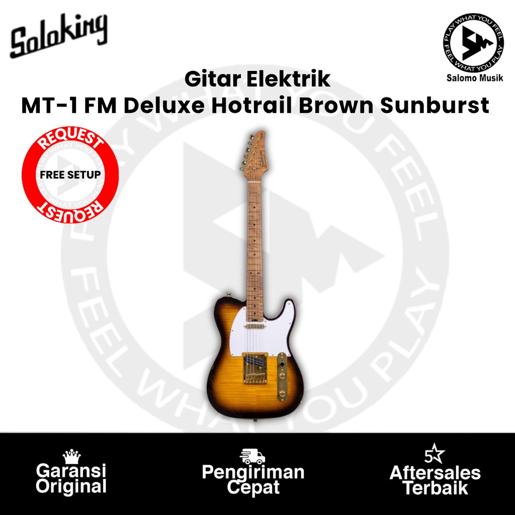 Gitar Elektrik Soloking MT-1 FM 22 Deluxe Hotrail T-Style One Piece Roasted Flame Neck Brown Sunburs