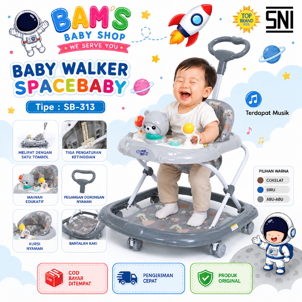 [FREE BUBBLEWRAP] BAMS TERMURAH BABY WALKER STANDART APOLO APOLLO STANDAR SPACE BABY SPACEBABY SB 28