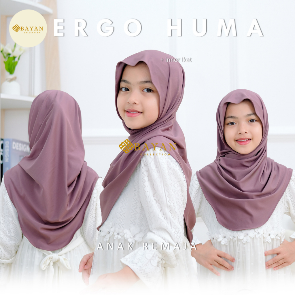 BAYAN - Hijab Instan Anak Huma Umur 7-13 Tahun Bahan Jersey Premium Cooltech Meleyot Pashmina TOP Hi