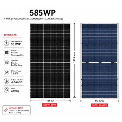 Solar Cell Panel Surya 550WP 585WP Bifacial Double Glass Monocrystalline