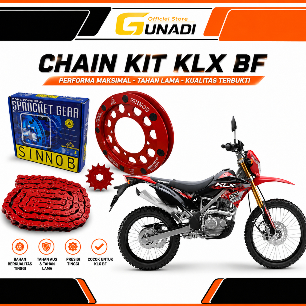Chain Kit Sinnob Gear Gir Set Rantai Rante For KLX 150 BF Colour Chain Merah