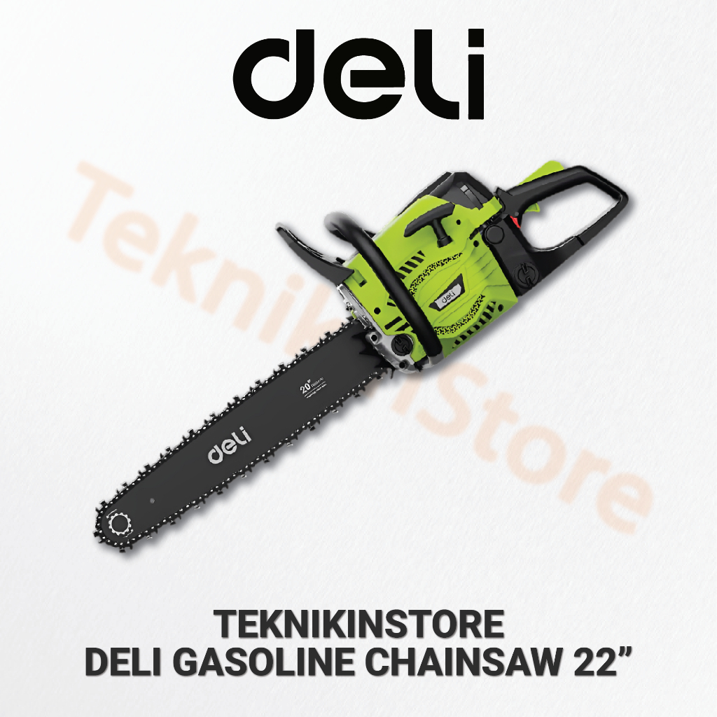 DELI Mesin Chainsaw 22 Inch Gasoline Chainsaw Green EDG080