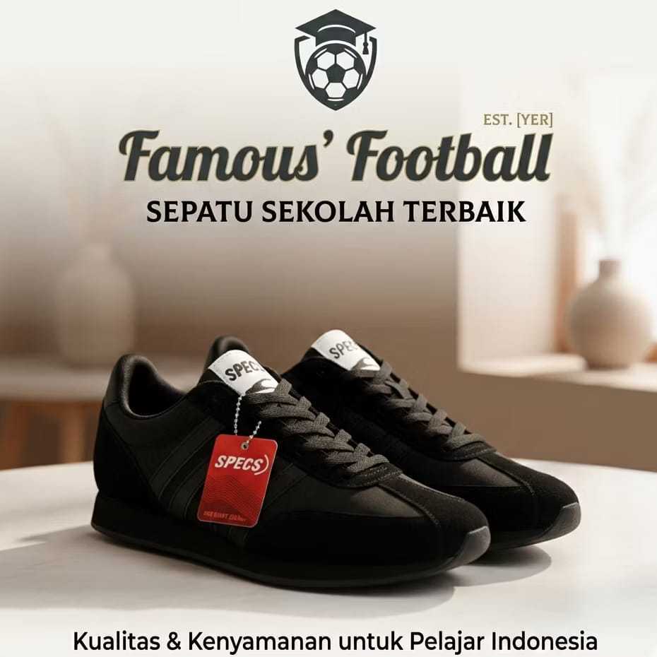 TERLARIS Sepatu sekolah specs 104  and puma sepidket full hitam 100%, untuk pria/wanita size 36-43