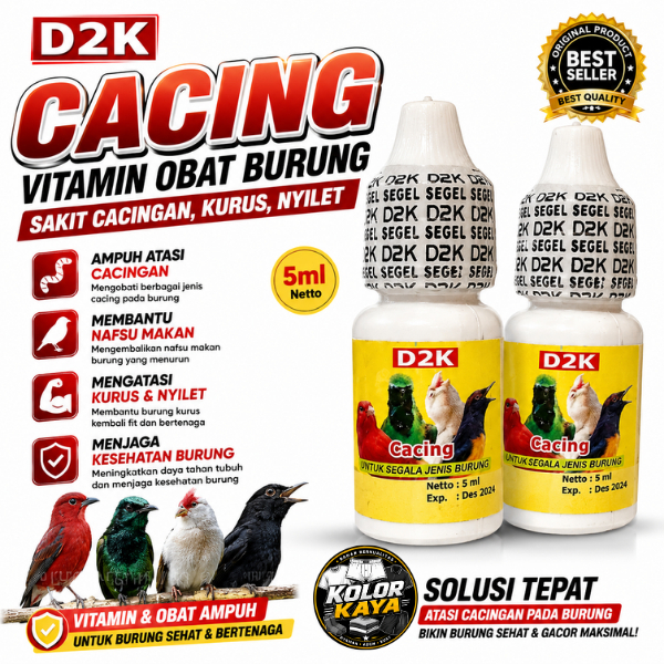 SEDIA CACING D2K VITAMIN OBAT BURUNG SAKIT CACINGAN KURUS NYILET JADI SEHAT GEMUK GACOR BUNYI LINCAH