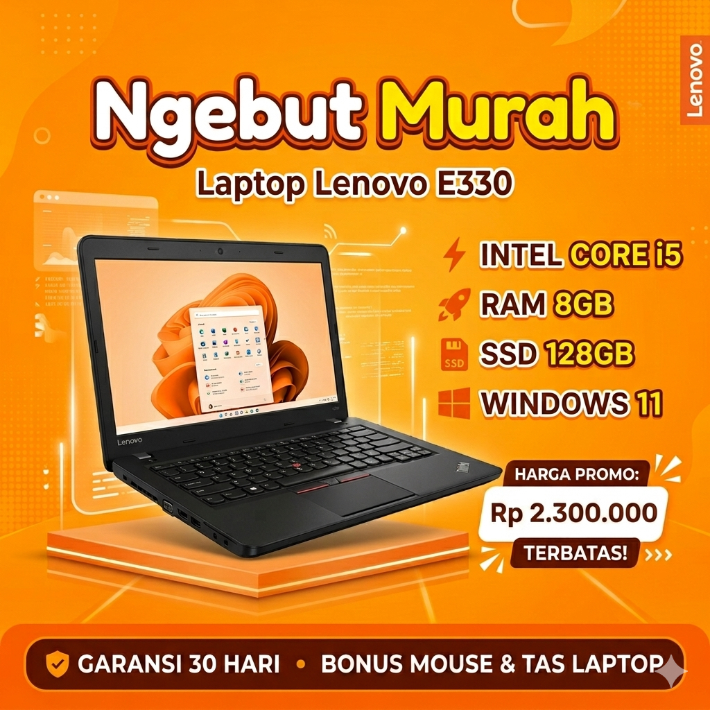 Laptop Lenovo E330 Intel Core i5 RAM 8GB SSD 128GB Windows 11 Second Bekas