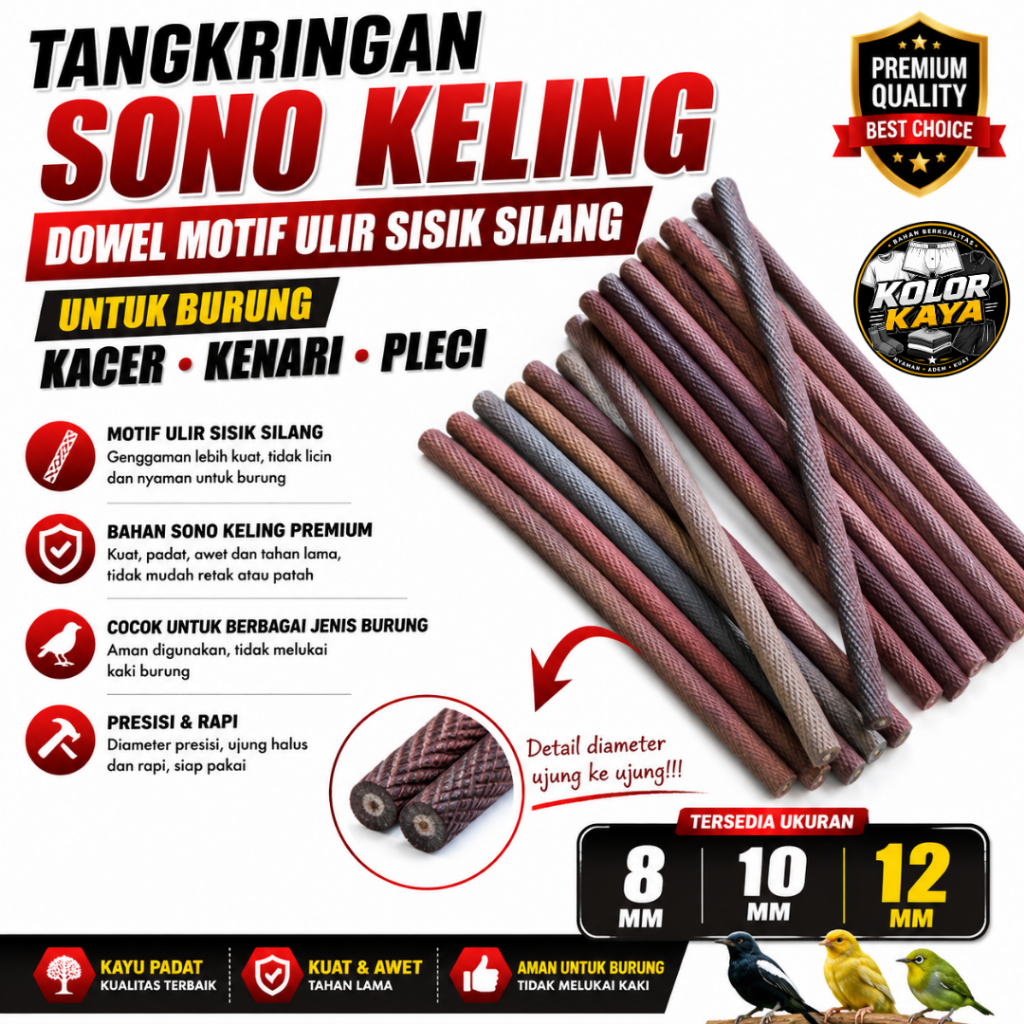 SEDIA TANGKRINGAN SONO KELING DOWEL MOTIF ULIR SISIK SILANG UNTUK BURUNG KACER KENARI PLECI