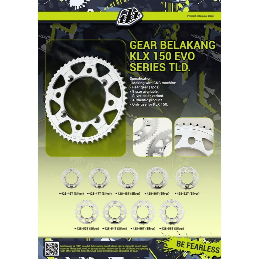 Gear Belakang KLX 150 TLD Silver CNC 428-56T | Sprocket KLX 150