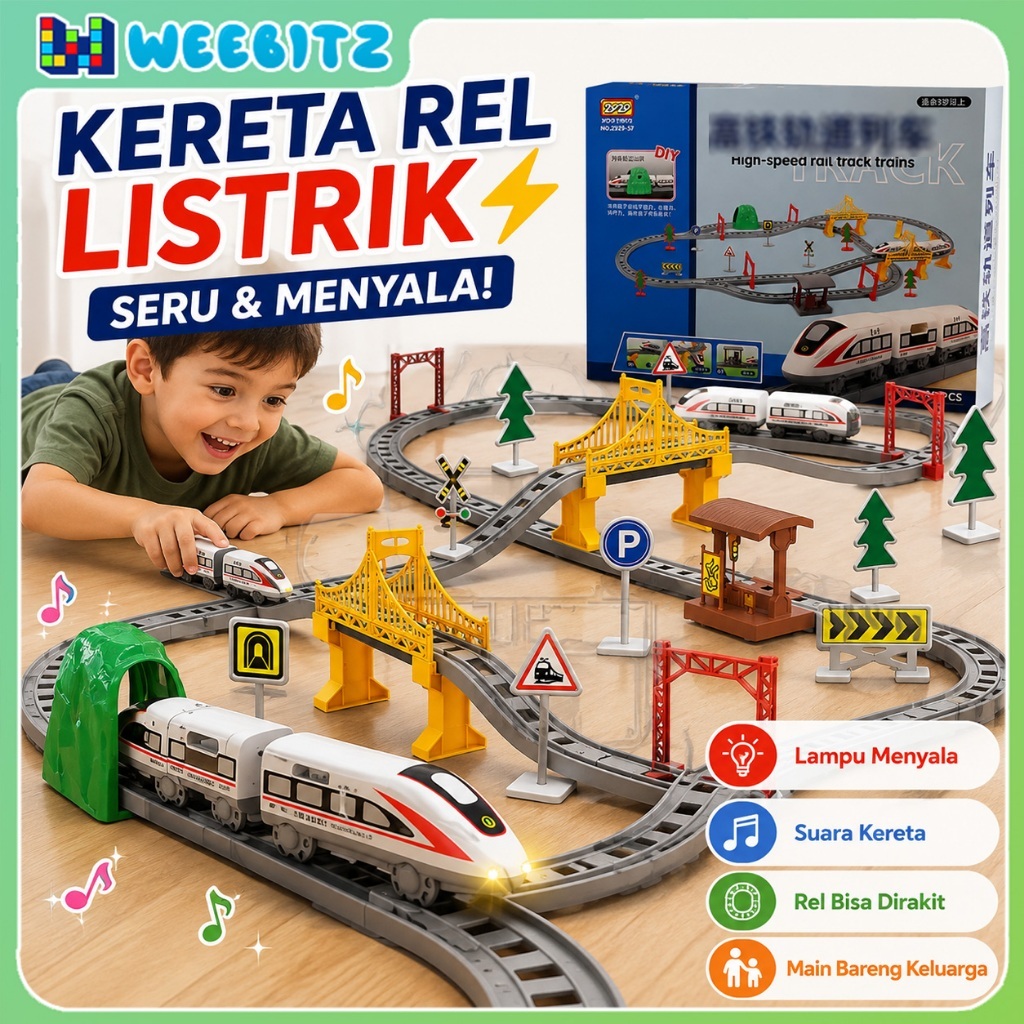 Weebitz Kereta Api Mainan Rel Panjang Edukasi DIY Kereta Rel Listrik Kereta Api Rail King Mainan Ana