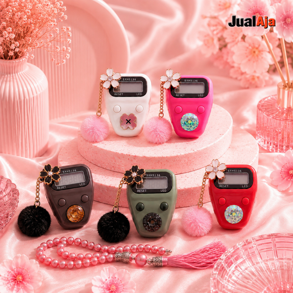 Tasbih Digital Cantik Manik Mutiara Kristal Suvenir Umroh Mini SXH LED Alat Hitung Zikir Lucu