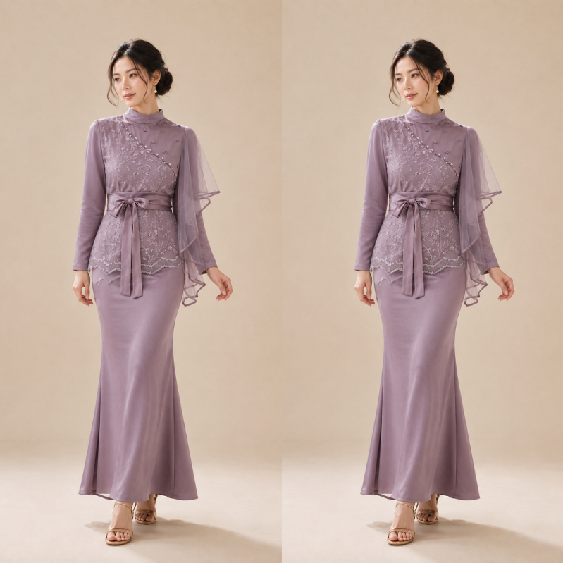 Affia Dress Brokat Simple Elegant Dress Mauve Bridesmaid Kondangan Lamaran Kekinian Ready Jumbo