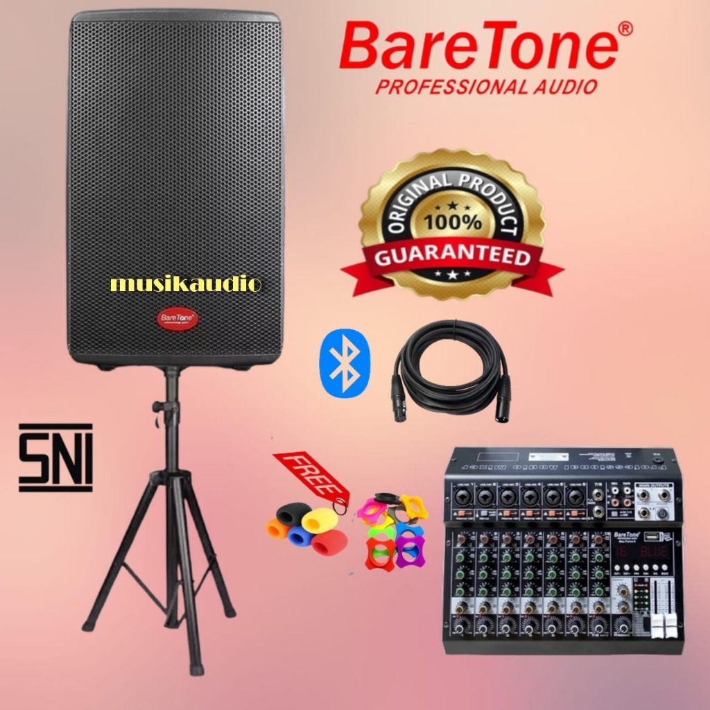 Paket sound Sistem Speaker Aktif Baretone MAX15RC 500 Watt+mixer baretone orignal