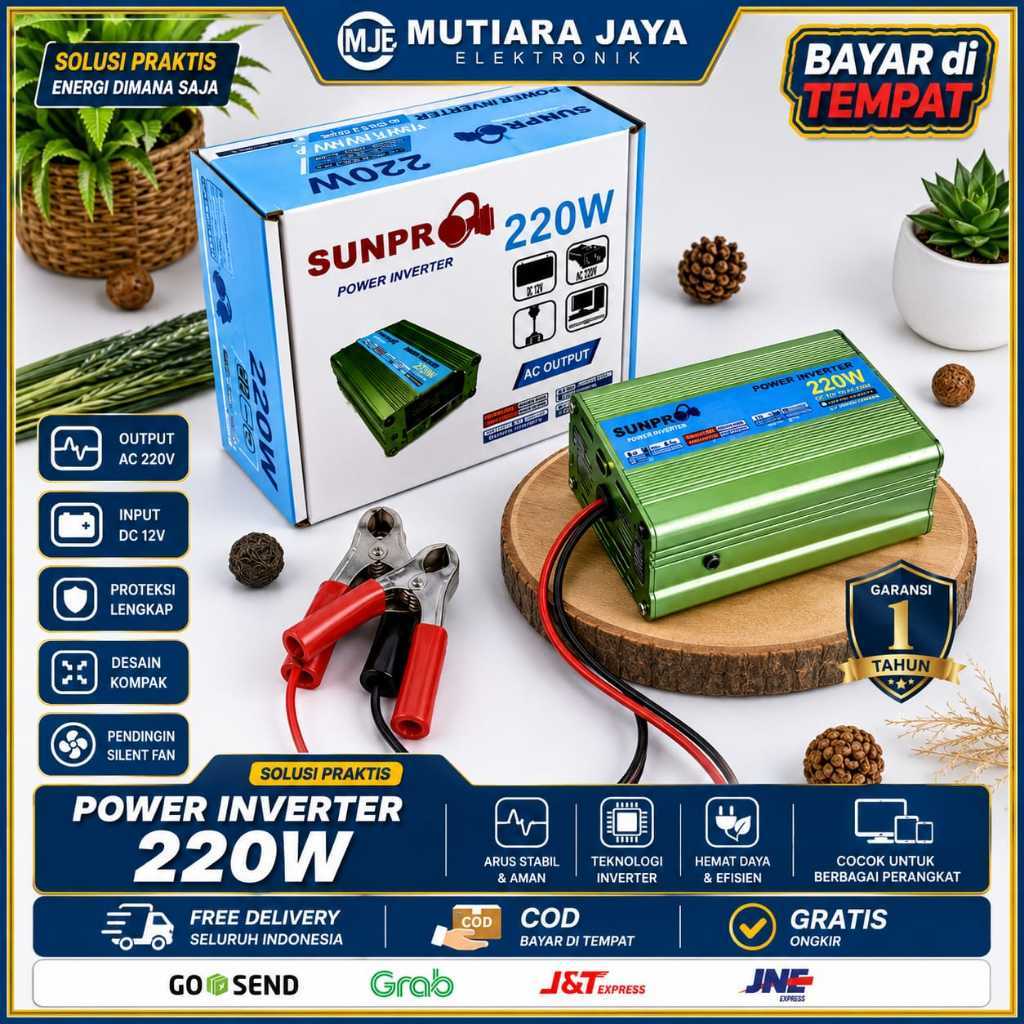 Power Inverter Sunpro 220W DC 12V TO AC 220V / Power Inverter DC ke AC 12V / Inverter 12 Volt