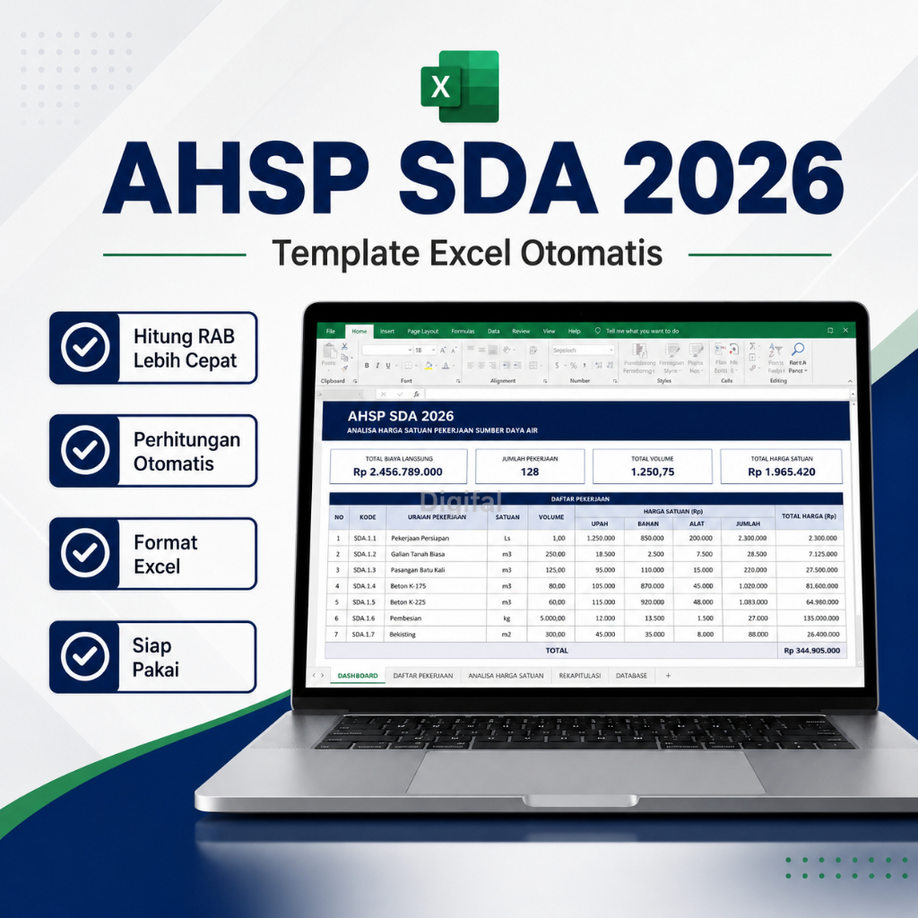 Template AHSP SDA 2026 Excel Profesional | Analisa Harga Satuan Pekerjaan Sumber Daya Air Hitung RAB