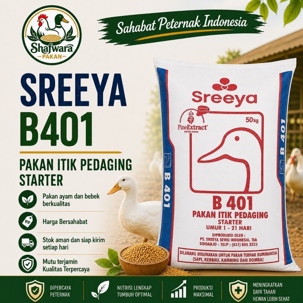 SREEYA B401 - Pakan Itik / Bebek / Mentok Pedaging | Kemasan Kiloan | shafwarapakan